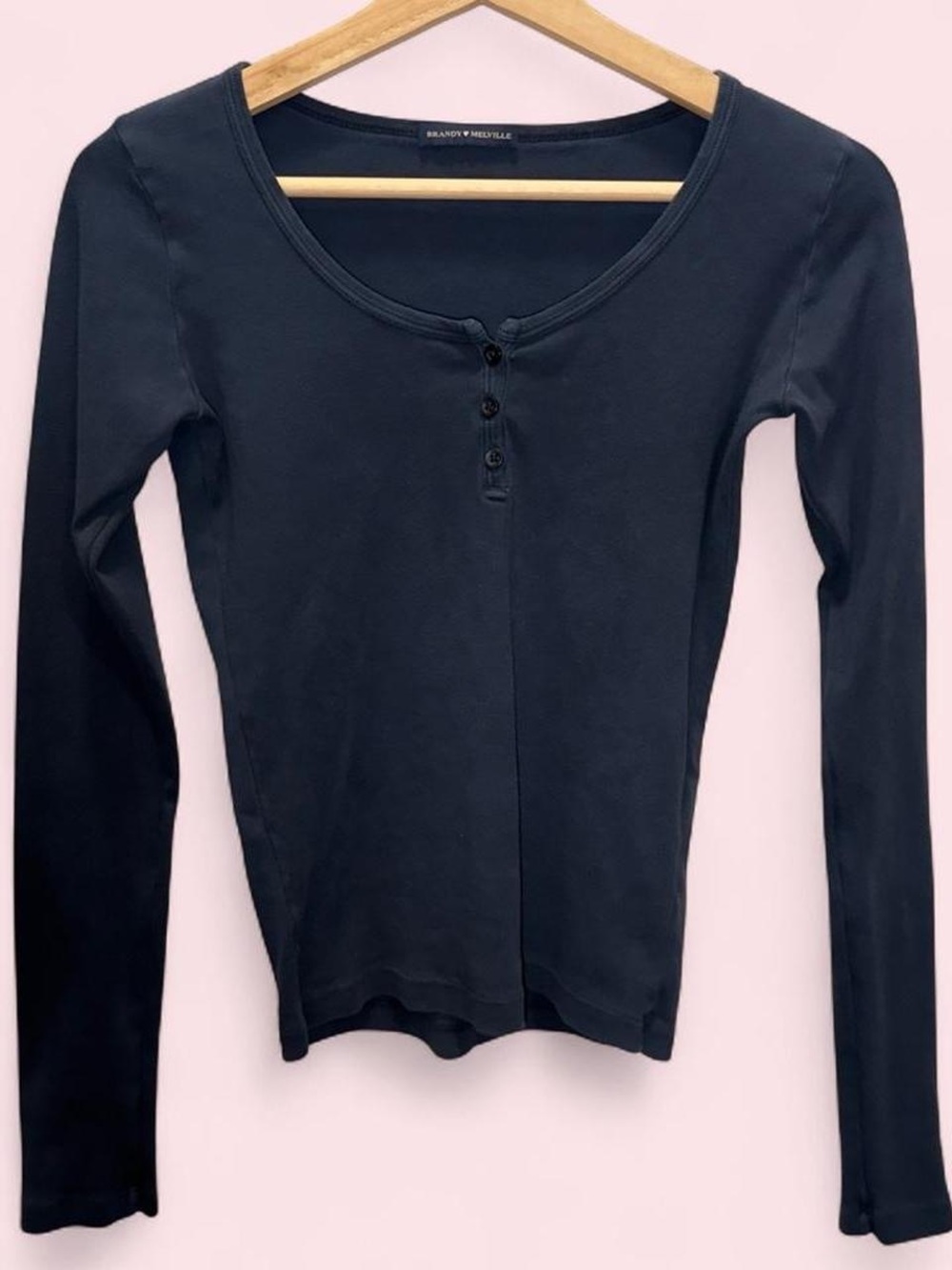 Brandy Melville Black Long-Sleeve Scoop Henley Size S